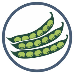 Fototapeta premium Stylized Illustration of Three Pea Pods with Peas Inside A Circular Frame