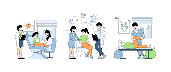 Medical Professionals Assisting Patients Vector Illustration