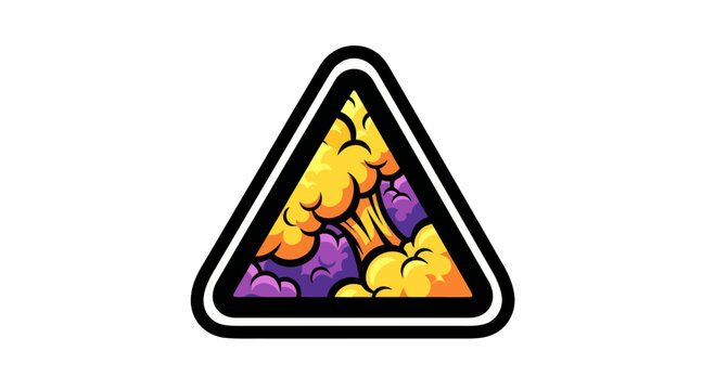 Explosive Illustration: Vibrant Triangular Warning Sign Visual of Eruption