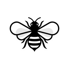 Stylized Black and White Bee Insect Icon.