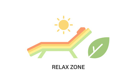 Relax Zone Icon: Depicting a relaxing sunbed next to a leaf and the sun under the Relax Zone wording, inviting a serene moment of leisure.