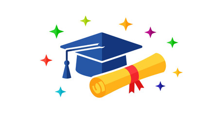 Academic Achievement: A celebratory image of graduation features a mortarboard and diploma, surrounded by colorful star accents.