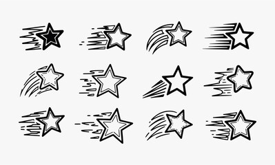 Collection of Hand Drawn Shooting Stars and Star Icons.