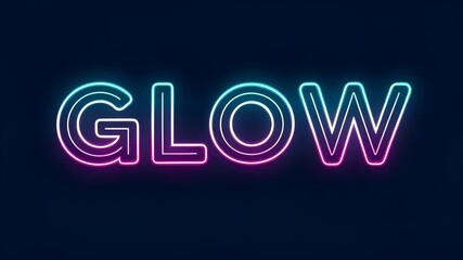 Glowing neon text animation of the word glow with a vibrant light effect. Blue and pink gradient typography for futuristic branding, advertising, or digital signage