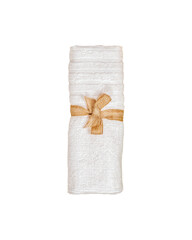 White Cotton Towel Wrapped with Decorative Jute Ribbon Isolated on Transparent Background. Minimalist Concept of Spa Wellness, Bathroom Decor, Home Comfort, and Luxury Hotel Amenities