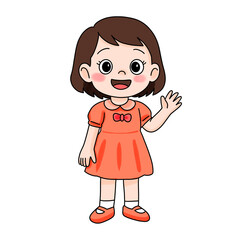 cute-girl-character-standing-wave-orange-dress