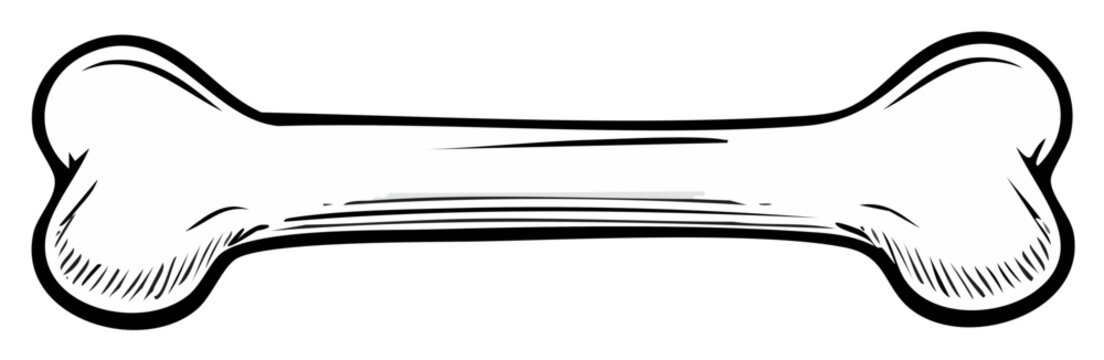 Cartoon style animal bone drawing in simple black and white outline for pet concepts