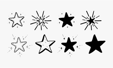 Collection of Hand Drawn Star Illustrations with Sparkles.