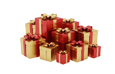 Obraz premium 3D render Cluster of Red Christmas presents isolated on transparent background