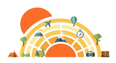 Globally: Discover the joy of travel and experience the world with this colourful visual, showing the joy of global travelling experience. This is all about global discovery experience with mountain.