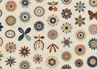 Cottagecore Homely Intricate Botanical Pattern with Earthy Hues on Layered Paper Background