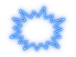 Neon blue glowing spiky starburst outline for sale badges, promo highlights, stickers, and modern graphic design elements on transparent background