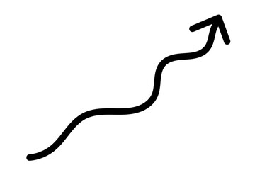 Black wavy upward arrow for growth indicators, positive trends, business infographics, and modern graphic design elements