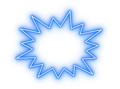 Neon blue glowing spiky starburst outline for sale badges, promo highlights, stickers, and modern graphic design elements on transparent background
