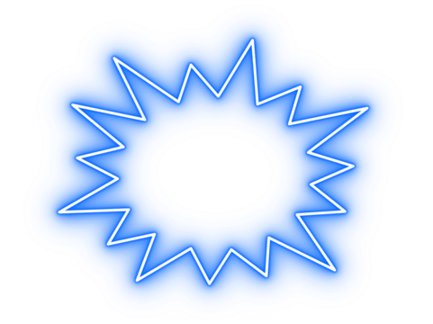 Neon blue glowing spiky starburst outline for sale badges, promo highlights, stickers, and modern graphic design elements on transparent background - Powered by Adobe