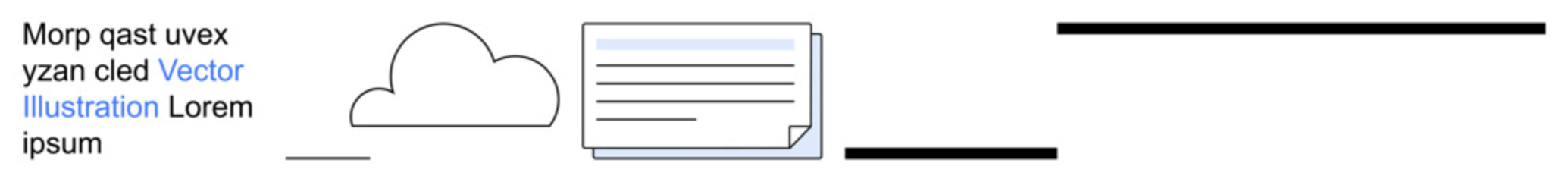 Cloud computing, data storage, information sharing, document management, technology services, remote access. A cloud icon connected to a document. Cloud computing and data storage concept