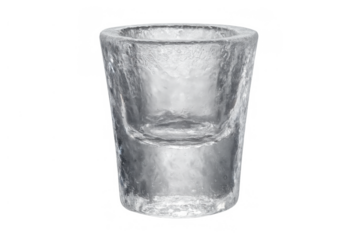 Empty frozen shot glass molded from ice, transparent barware for cold drinks, celebration, and party concepts