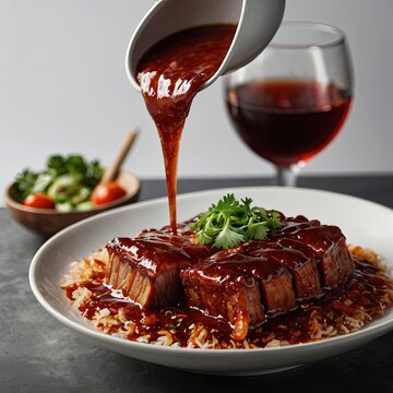 Bring authentic Thai cuisine to life with this ultra realistic 3D render of Thai Red Pork with Rice (Khao Moo Daeng).