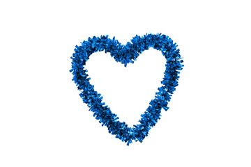 Closeup of a blue heart made of garlands isolated. Design element for Valentine's Day, weddings, Mother's Day, Christmas or other holidays. Romantic symbol.