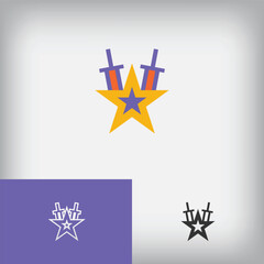 Sword-carrying star logo. Unique design with color gradients. Ready-to-use template for flat and linear layouts.