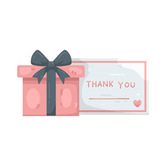 Illustration of Thank You Card with Pink Gift Box 