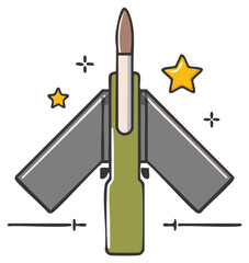 Obraz premium Cartoon Missile with Wings and Stars, Military Concept Art, Stylized Rocket Launch