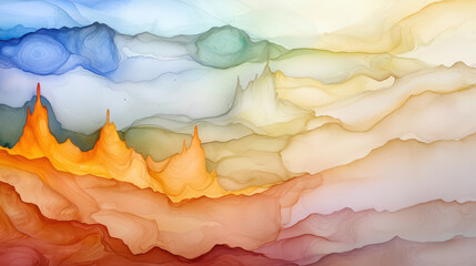 Vibrant watercolor abstract landscape with flowing colors and soft gradients, evoking sense of tranquility and creativity