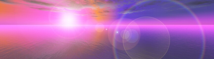 Panorama of sea sunset, ocean sunrise, seascape, 3d rendering
