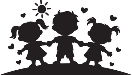 Happy children holding hands sunny day friendship