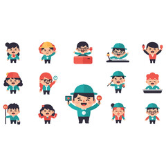 Collection of diverse cartoon children characters in various poses.