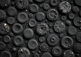Dark Surreal Artistic Wallpaper Pattern Glimmering Fossilized Mechanical Design