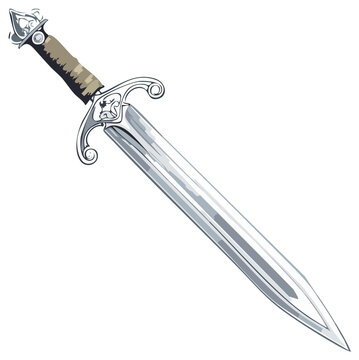 Elegant silver sword illustration for fantasy themes historic weaponry and role playing games
