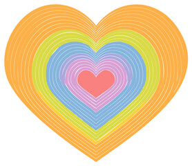 Pastel Rainbow Heart Layers with White Lines, Valentine's Day Symbol of Love, Relationship Icon