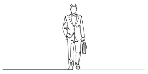 Continuous linear drawing of businessman. Editable stroke. Vector illustration. Continuous one line drawing of businessman thinking with his hand on his chin,  Man pose thinking in single line draw 