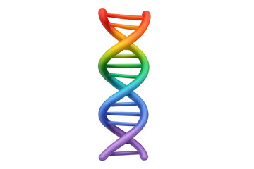 Dna helix structure in vibrant rainbow colors symbolizing genetics, evolution, and scientific research on transparent background