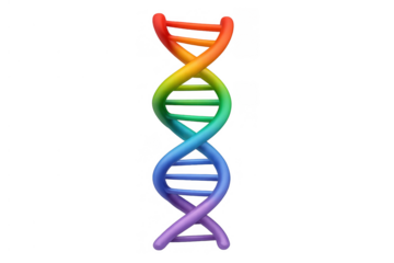 Dna helix structure in vibrant rainbow colors symbolizing genetics, evolution, and scientific research on transparent background