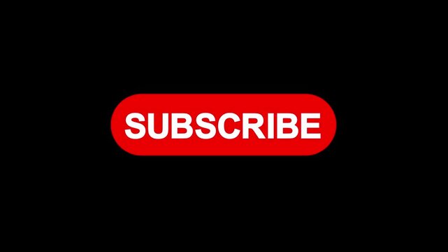 Red Rounded Rectangle Button with animation White Text SUBSCRIBE . Animated red rounded button highlights white subscribe text producing striking black background.