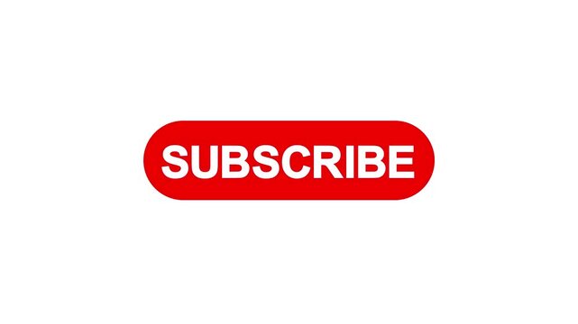 Red Rounded Rectangle Button with animation White Text SUBSCRIBE . Animated red rounded button highlights white subscribe text producing striking black background.