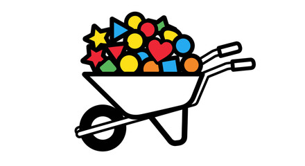 Colorful Shapes Overflowing A Wheelbarrow Representing Creative Abundance and Playfulness