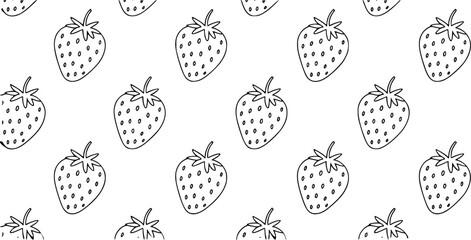 Black and white seamless pattern of hand drawn strawberry line strawberries monochrome