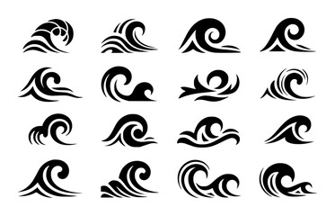 Fototapeta premium Fourteen black and white stylized wave on a light background waves abstract