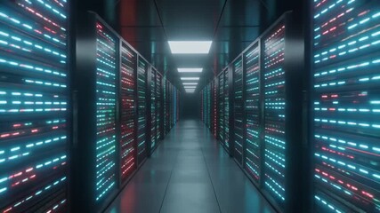 Modern data center featuring glowing server racks, representing the backbone of digital information processing, high-speed network infrastructure, and advanced computing power - Powered by Adobe