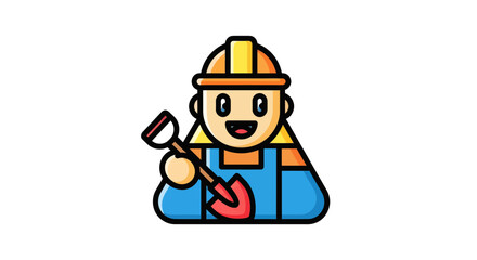 Fototapeta premium Cheerful Construction Worker Holding Shovel, Cartoon Style, Illustration, Icon Design
