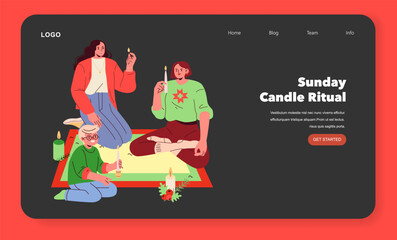 Family Gathering Around Candles Vector Illustration