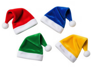 Four Santa hat, festive holiday season accessory