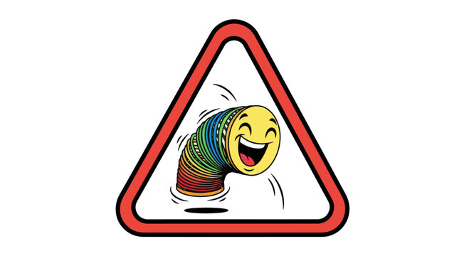 Charming Smiling Slinky Toy Icon Inside a Triangle Shape Cartoon Illustration