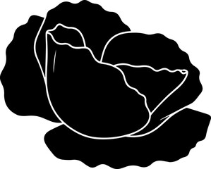 Silhouette of a rose with detailed petals and a dark solid fill against a white background design element