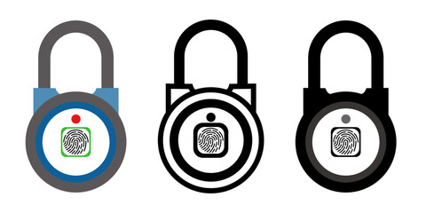 Set of fingerprint lock icons in three styles, symbolizing secure access, biometric authentication, and cybersecurity. Ideal for use in digital security, personal data protection, tech-related graphic