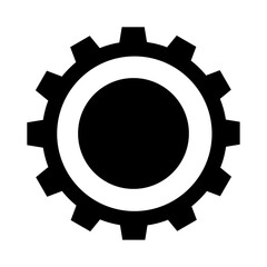 Simple gear icon design in black and white, symbolizing mechanical engineering, industrial processes, and technology. Ideal for use in production, automation, and system design graphics