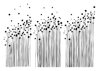 Abstract floral meadow with dots and lines, vector illustration, minimalist tall grass field background sketch design